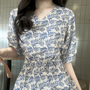 緒妍 XERL YENE青島即墨連衣裙年輕款棉綢中短裙棉綢碎花女夏七分袖v領(lǐng)簡(jiǎn)約遮肉 夏日海風(fēng) 裙長(cháng)120（建議160以下小個(gè)子）