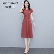 瑞秋兒夏季新款連衣裙女裝氣質(zhì)時尚百搭收腰顯瘦高級洋氣襯衫裙子夏天 磚紅色 XXL