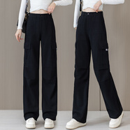 定原美式工裝褲女秋季新款高端全棉直筒褲寬松顯瘦休閑褲子運動(dòng)登山褲 6516黑色【春秋款】 XL /29【建議112-122斤】
