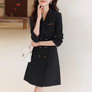 AEMAPE春款時(shí)尚女士長(zhǎng)袖西裝連衣裙女春秋2025新款洋氣減齡顯瘦春季裙子 黑色 3XL 建議150-175斤