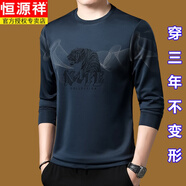 恒源祥桑蠶絲中年長袖t恤男士圓領(lǐng)衛(wèi)衣男春秋裝上衣服新款潮流體恤打底 墨蘭672 XL (140斤-160斤)