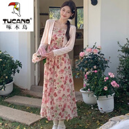 啄木鳥（TUCANO）碎花吊帶連衣裙女2025春夏新款法式百搭開衫收腰長(zhǎng)款雪紡裙套裝女 開衫+吊帶裙 XL 115-125斤