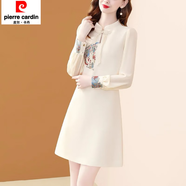 皮爾卡丹（pierre cardin）新中式國風(fēng)繡花連衣裙女2025春季新款修身氣質(zhì)別致盤(pán)扣改良旗袍裙 杏色 S 80-90