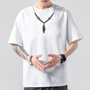 雪德雅（XUEDEYA）藏族t恤男西藏九眼天珠吊墜短袖藏元素服飾民族文化特色上衣服裝 W44白色天珠吊墜 M (110-130斤)