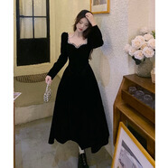 甜承智高級感在逃公主絲絨連衣裙女秋冬新款顯瘦宴會晚禮服中長裙 黑色長款 【輕熟法式小眾/高端奢 3XL 【160-180斤】【高級感小香