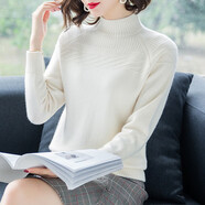 高端輕奢品牌店純羊絨衫女100%山羊絨套頭秋冬季新款加厚款針織半高領(lǐng)毛衣內(nèi)搭小香風(fēng)通勤打底衫上衣長(zhǎng)袖 白色 2XL（130-140斤）