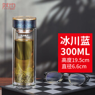 然也鈦玻璃杯子雙層隔熱防燙泡茶杯純鈦茶隔純鈦杯蓋耐高溫水杯 冰川藍 雙層隔熱 純鈦茶隔 300ml