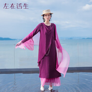 生活在左提花連衣裙優(yōu)雅復(fù)古層次感秋冬新款長(zhǎng)袖裙子女 蜀葵 L