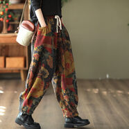 紫昕月2025季新款復古國風(fēng)印花百搭顯瘦民族風(fēng)休閑褲哈倫褲女 壁畫(huà)色【高品質(zhì)】 常規 XL 115-130斤