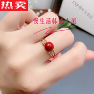 SNQP朱砂戒指925銀活口可調(diào)節(jié)富貴花開(kāi)戒指指環(huán)戒指男女款 朱砂萬(wàn)人迷戒指