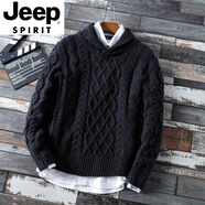 JEEP SPIRIT男裝歐貨男士半高領(lǐng)麻花毛衣男棒針毛衫加厚粗線青果領(lǐng)打底衫 黑色 M 135-150斤