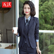 五沃格子職業(yè)裝女裝套裝小西裝女酒店經(jīng)理修身時(shí)尚名媛正裝氣質(zhì)工作服 藍(lán)格外套+西褲 XL