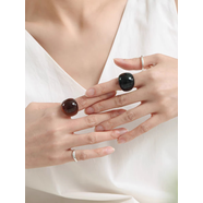 微賜2024年韓國新款ins設計感糖果色鑲嵌可愛(ài)寶石亞克力樹(shù)脂戒指食指 高級咖+黑色（內徑1.7cm）