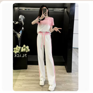 OYZ香港潮牌時(shí)尚減齡氣質(zhì)休閑運動(dòng)套裝女夏新款短袖寬松扎染藍色 粉紅色 L