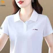 諾嫚娣軻潮流翻領(lǐng)T恤中年婦女夏季帶領(lǐng)短袖女新款2025年體恤女寬松polo衫 白色 XL