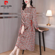 皮爾卡丹（pierre cardin）官方高端香云紗裙子香云紗碎花氣質(zhì)絲連衣裙秋女新款中年高貴夫 品牌旗艦圖片色 M 品牌旗艦