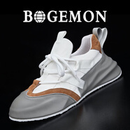 BOGEMON【輕奢名品 定制款】專柜款手工定制牛皮運動休閑男鞋老爹鞋新品 灰白色 39 （標(biāo)準(zhǔn)歐碼皮鞋碼）