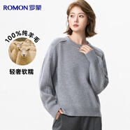 羅蒙【100%綿羊毛】純羊毛衫女士秋冬厚款圓領(lǐng)寬松打底衫紅色套頭毛衣