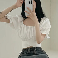 瑟空（SEKONG）2025夏新款辣妹法式短款襯衫后背蝴蝶結系帶襯衣女泡泡袖上衣YDK 1808-2后背蝴蝶結系帶 白色 M