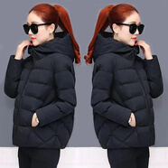 妥妮棉服女2025冬季新款棉衣棉襖女韓版修身連帽面包服百搭上衣外套 黑色 棉服 XL 【建議130斤-145斤】