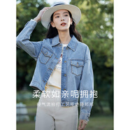 茵曼（INMAN）章若楠同款復古休閑女裝短款牛仔外套2025年秋季新款長袖上衣 牛仔藍-18518171【好評返現】 XL