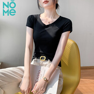 NOME短袖T恤女V領(lǐng)正肩體恤上衣女修身內(nèi)搭打底衫 黑色  3XL