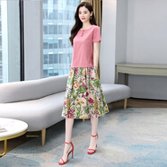 穆夏百合兩件套套裝裙2025夏季新款女裝時(shí)尚氣質(zhì)中國(guó)風(fēng)連衣裙中長(zhǎng)款棉麻 磚紅色 L