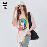 a02圓領(lǐng)寬松短袖女T恤夏季2024新款輕薄透氣設(shè)計感上衣可愛甜美風 粉色 L