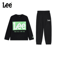 LEE官方正品兒童圓領(lǐng)時(shí)尚長(zhǎng)袖套裝春季新款百搭運(yùn)動(dòng)兩件套休閑男女童 黑色+黑色 常規(guī) 160 建議身高155-160cm
