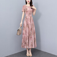 對蘭2025夏季新款雪紡碎花印花連衣裙長(cháng)款收腰顯瘦遮肚長(cháng)裙連衣裙 7353 4XL （推薦140-150斤）