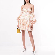 ACLER杏色碎花性感抹胸露肩短裙連衣裙亞麻沙灘裙波西米亞送女友 B403 杏色 M 4