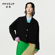 幻走（MOVEUP）【商場同款】2024春季新款西裝領(lǐng)口袋設(shè)計師短款外套女 黑色 M