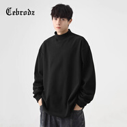 Cebrodz法國 長(cháng)袖T恤男德絨秋冬寬松雙面絨打底衫加厚保暖內搭上衣男 黑色 2XL