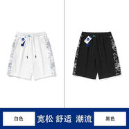 寶梵圖聯(lián)名小熊短褲男春夏季薄款寬松直筒五分韓系休閑五分沙灘褲 白色+黑色 4XL