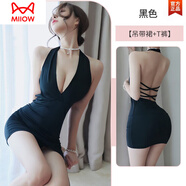 貓人（MiiOW）性感睡衣女夏季冰絲薄款火辣小胸感蕾絲吊帶睡裙女2024新款 深V包臀裙黑色 保密發(fā)貨 160(M)