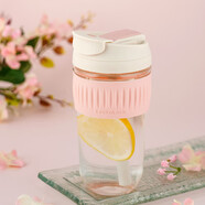 樂(lè )扣樂(lè )扣（LOCK&LOCK）咖啡杯耐熱玻璃水杯子男女學(xué)生便攜式雙飲吸管杯隨手杯500ML粉色