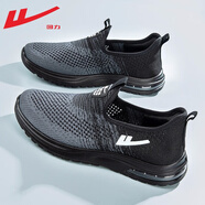 回力男鞋夏季軟底網(wǎng)面鞋男透氣輕便一腳蹬休閑網(wǎng)鞋男女款運動(dòng)鞋子男 全黑【氣墊款】 38