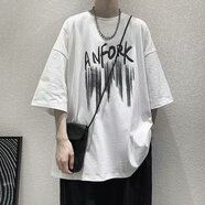 嘉曄短袖t恤男港風(fēng)潮牌印花五分袖上衣百搭休閑帥氣潮流ins體恤衫 938白色 L 95-110斤