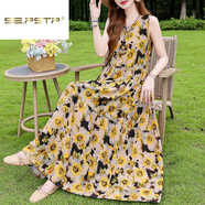 夏典素訂女王（SE.PSTP）夏季棉綢連衣裙新款外穿年輕款吊帶沙灘裙女無袖度假裙子長裙飄逸 25號今年流行的輕奢品牌 2XL 建議110-125斤
