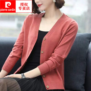 皮爾卡丹（pierre cardin）中年媽I媽外穿毛衣開衫女短款洋氣2025新款春秋時尚針織小外套寬 磚紅/ 3根面料  L【(建議110-120斤】