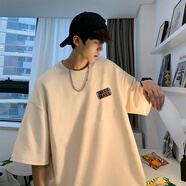 至唯 重磅短袖t恤男夏季美式復(fù)古潮流牌寬松純棉衣服oversize高街體恤 T909杏色 3XL【推薦150-165斤】