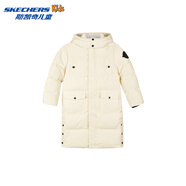 Skechers斯凱奇羽絨服男女童冬季新款白鴨絨長款連帽保暖兒童外套P424K075 珍珠白/02EP 120 cm 充絨克重157g