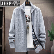 JEEP SPIRIT寬松開(kāi)衫毛衣外套男春秋款加厚立領(lǐng)針織衫夾克男士休閑毛線(xiàn)衫 8830淺灰 2XL 約155-170斤可穿
