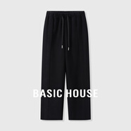 Basic House/百家好松緊腰抽繩高腰休閑褲女秋冬小個子垂感闊腿褲 黑色 2XL 125-140斤