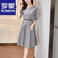 羅蒙（ROMON）輕奢女裝氣質(zhì)中袖連衣裙春秋裝2024春秋季新款女裝收腰顯瘦裙子女 圖片色 M