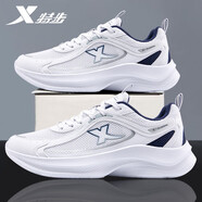 特步（XTEP）男鞋運動鞋子男跑步鞋夏季透氣減震回彈輕質(zhì)跑鞋網(wǎng)面休閑鞋子男 0039新白色/瑾深藍 44
