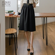 百洛安法式黑色高腰顯瘦半身裙女春裝新款職業(yè)通勤傘裙中長款裙子 黑色 M