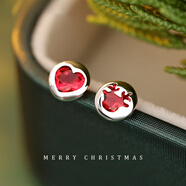 銀奧925純銀圣誕節耳釘女新款2025款小鹿主題耳環(huán)麋鹿秋冬雪花耳飾 925銀愛(ài)心鹿耳釘-銀色