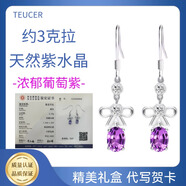 TEUCER天然紫水晶925銀項(xiàng)鏈生日禮物女生日禮物女時(shí)尚鎖骨鏈?zhǔn)罪椀鯄?蝴蝶結(jié)紫水晶耳環(huán)+精美禮盒