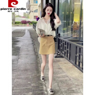 皮爾卡丹（pierre cardin）輕熟風(fēng)港味鹽系穿搭套裝女夏季2024新款雪紡襯衫高腰包臀裙兩件套 卡其色半身裙 M 建議100-110斤